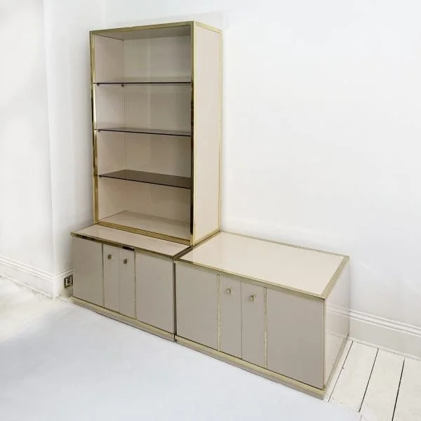 Vintage Italian Renato Zevi Beige & Brass Display Cabinet Circa 1970s - Image 3