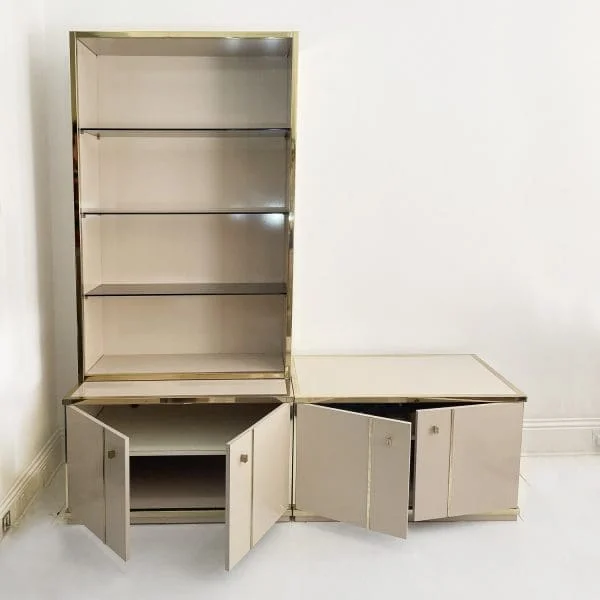 Vintage Italian Renato Zevi Beige & Brass Display Cabinet Circa 1970s - Image 4