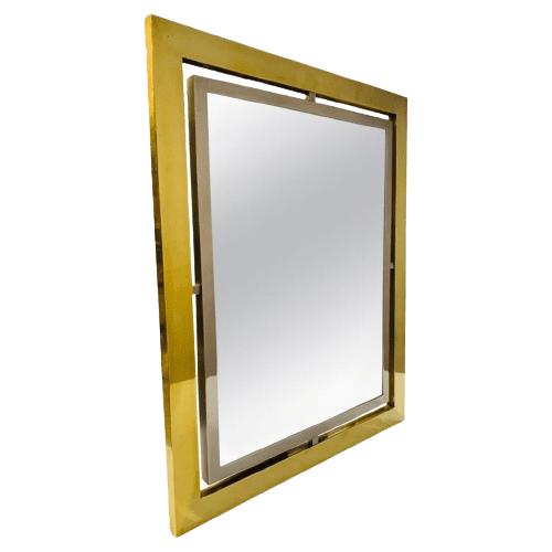 1970s Italian Romeo Rega Brass & Steel Mirror