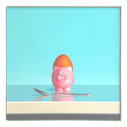 Pink Pig Egg Cup Still Life by Christopher Green