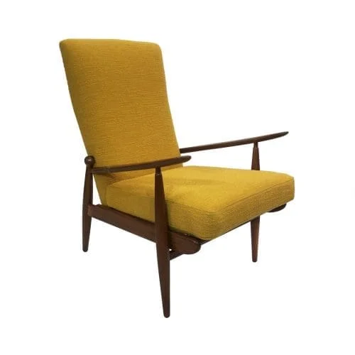 Scandart High Back Yellow Bouclé Armchair 60s 70s Midcentury Vintage Retro Sofa