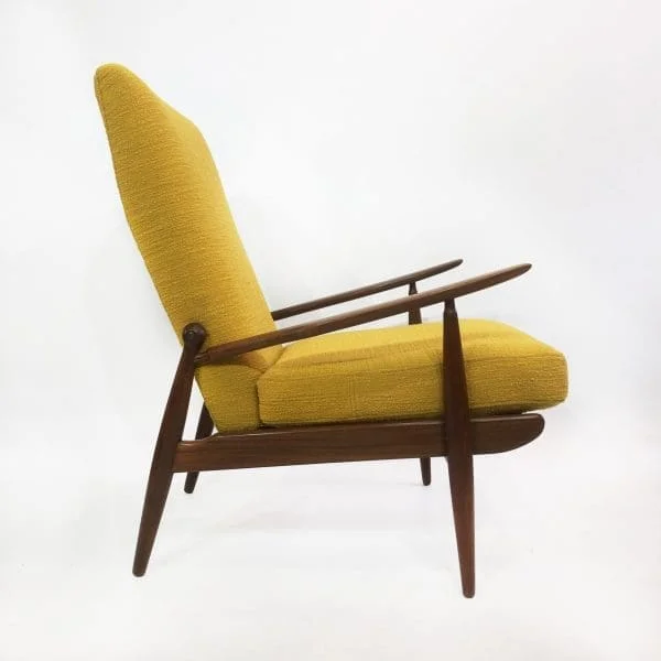 Scandart High Back Yellow Bouclé Armchair Midcentury Vintage Retro Sofa - Image 8