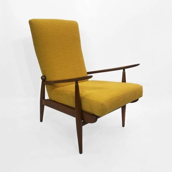 Scandart High Back Yellow Bouclé Armchair Midcentury Vintage Retro Sofa - Image 15