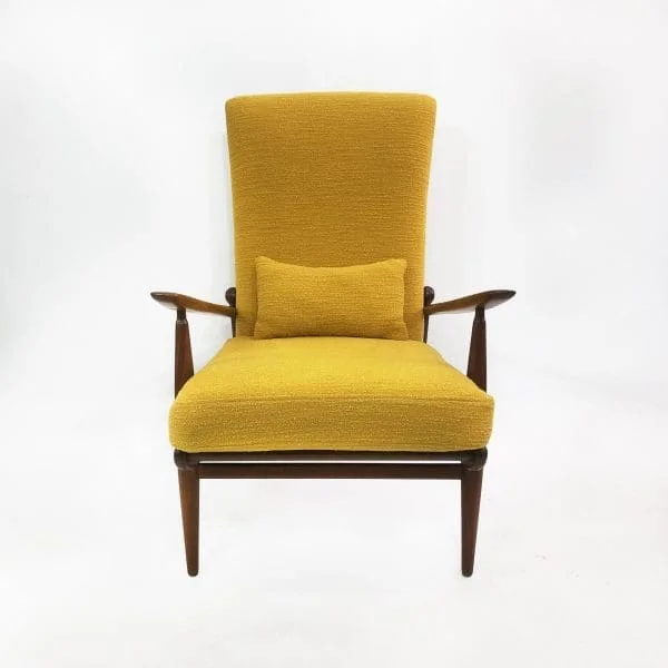 Scandart High Back Yellow Bouclé Armchair Midcentury Vintage Retro Sofa - Image 14