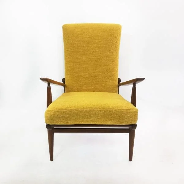 Scandart High Back Yellow Bouclé Armchair Midcentury Vintage Retro Sofa - Image 2