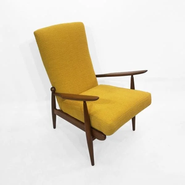 Scandart High Back Yellow Bouclé Armchair Midcentury Vintage Retro Sofa - Image 4