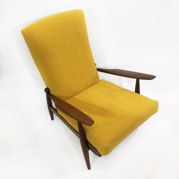 Scandart High Back Yellow Bouclé Armchair Midcentury Vintage Retro Sofa - Image 7