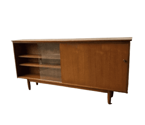 Mid-Century teak bookcase by Avalon with sliding doors