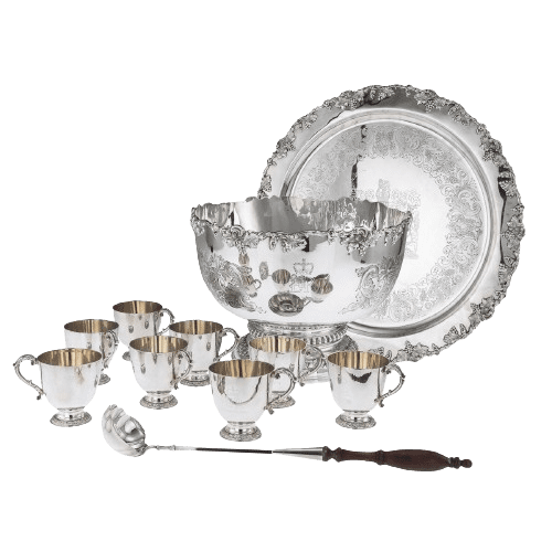 Solid Silver Punch Bowl Set by Garrard & Co London 1972