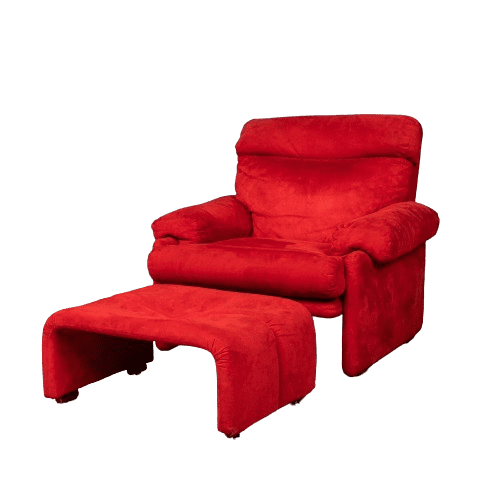 Red "Coronado" Armchair and Footstool by Tobia Scarpa for B&B Italia, Italy, Late 20th Century