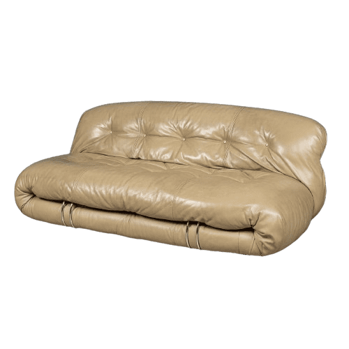 Late 20th Century Soriana Sofa in Beige Leather by Tobia Scarpa for Cassina Italy