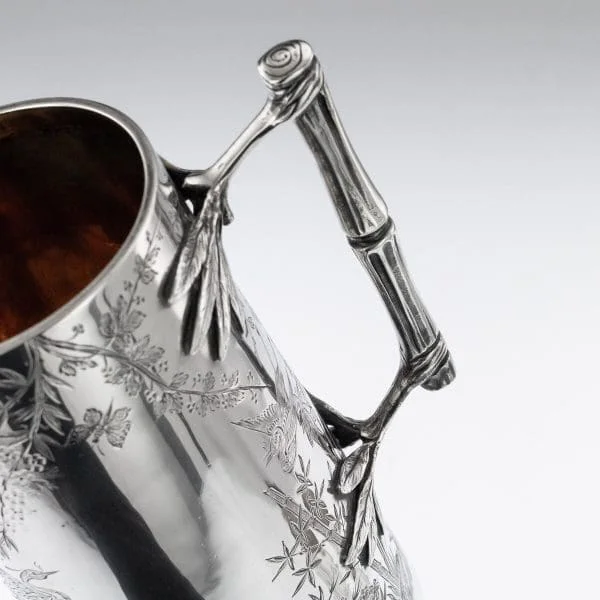 Victorian Aesthetic Movement Solid Silver Jug and Beakers, London 1883 - Image 9