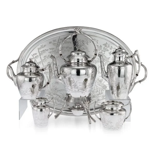 Victorian Aesthetic Movement Solid Silver Tea Service, London 1880 - Image 2