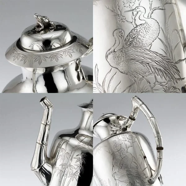 Victorian Aesthetic Movement Solid Silver Tea Service, London 1880 - Image 11