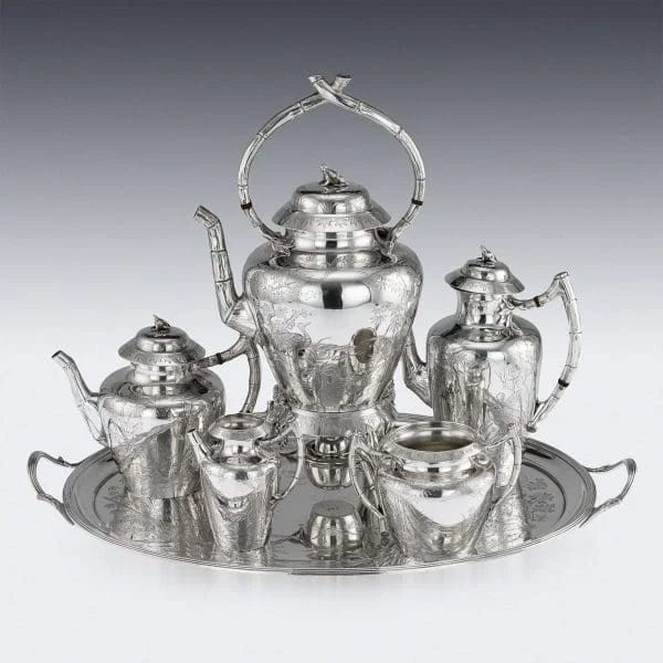 Victorian Aesthetic Movement Solid Silver Tea Service, London 1880 - Image 3