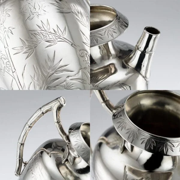 Victorian Aesthetic Movement Solid Silver Tea Service, London 1880 - Image 9