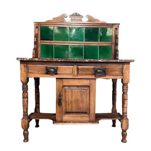 Victorian Pine Washstand With Green Tile Back