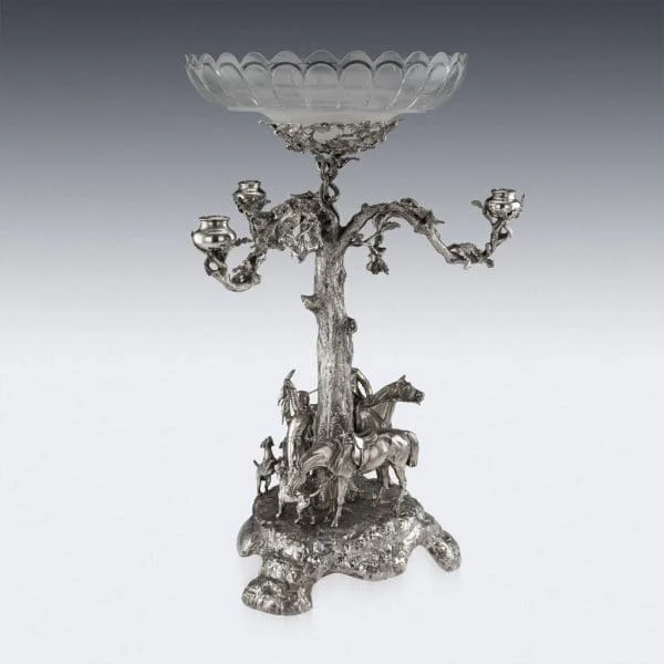 Victorian Solid Silver Epergne Candelabrum Centerpiece by Robert Hennell, London 1873 - Image 3