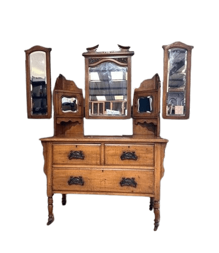 Victorian Walnut Dressing Chest With Triple Mirrors