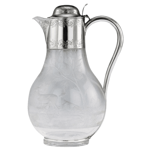 Victorian Solid Silver and Etched Glass Claret Jug, Birmingham 1887