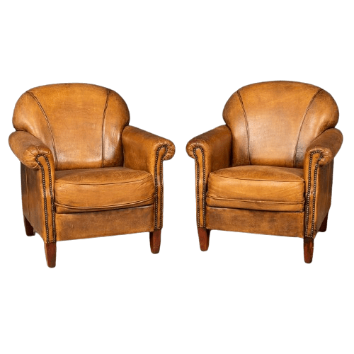 Late 20th Century Pair of Sheepskin Leather Club Chairs Holland