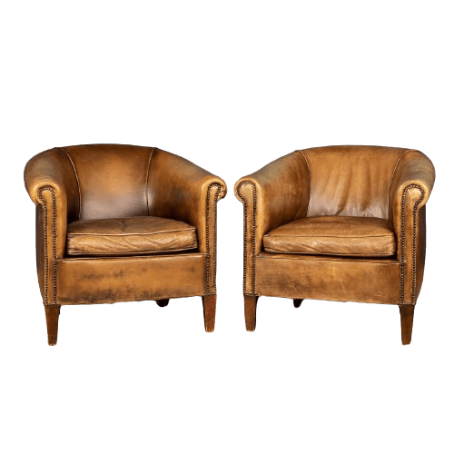 Pair of Sheepskin leather club chairs, Holland, late 20th century