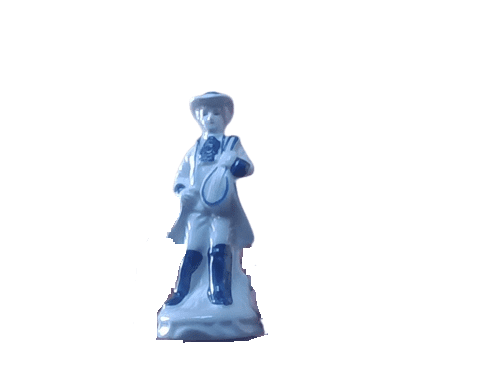 Blue and white porcelain musician figurine.