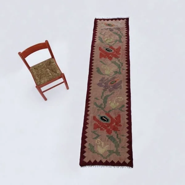 Midcentury Greek Long Wool Roses Runner Circa 1960s - Image 2