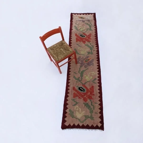 Midcentury Greek Long Wool Roses Runner Circa 1960s - Image 3