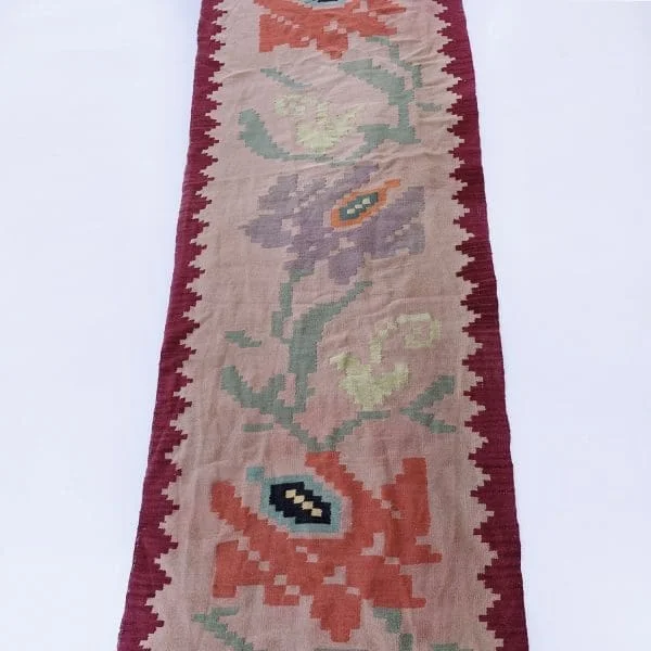 Midcentury Greek Long Wool Roses Runner Circa 1960s - Image 4