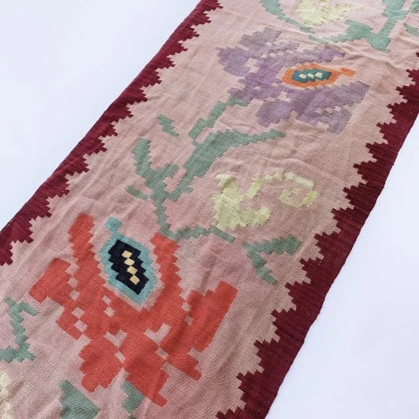 Midcentury Greek Long Wool Roses Runner Circa 1960s - Image 6