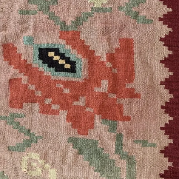 Midcentury Greek Long Wool Roses Runner Circa 1960s - Image 8