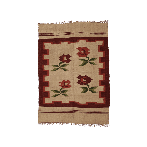 Greek Small Wool Rug with Roses Circa 1960s