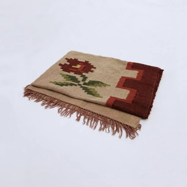 Midcentury Greek Small Wool Rug with Roses Circa 1960s - Image 10