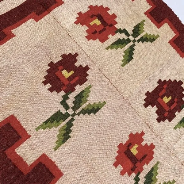 Midcentury Greek Small Wool Rug with Roses Circa 1960s - Image 5