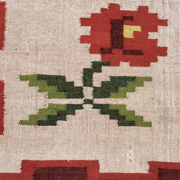 Midcentury Greek Small Wool Rug with Roses Circa 1960s - Image 6