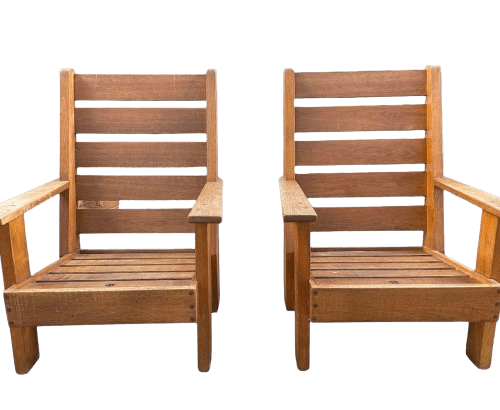 A Fabulous Pair Of French 'Atelier' Oak Chairs c1950 Code: 12035