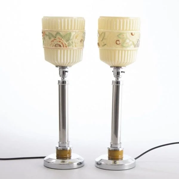 Pair of Modernist Art Deco Table Lamps With Original Opal Glass Shades - Image 2