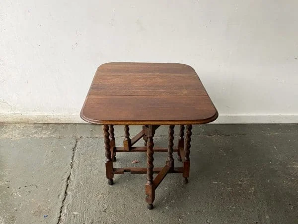 Late 19th century solid oak barley twist drop leaf table - Image 2