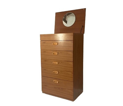 1970’s mid century tall chest of drawers with mirror by Schreiber
