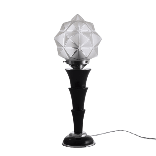 Art Deco Black Bakelite Table Lamp With Original Star Glass Shade