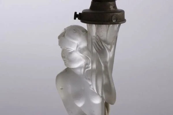 Art Deco Glass Table Lamp of a Female Nude holding a torcher lamp, British c.1930 - Image 2