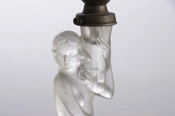 Art Deco Glass Table Lamp of a Female Nude holding a torcher lamp, British c.1930 - Image 4