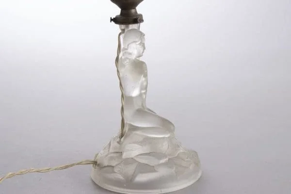 Art Deco Glass Table Lamp of a Female Nude holding a torcher lamp, British c.1930 - Image 7