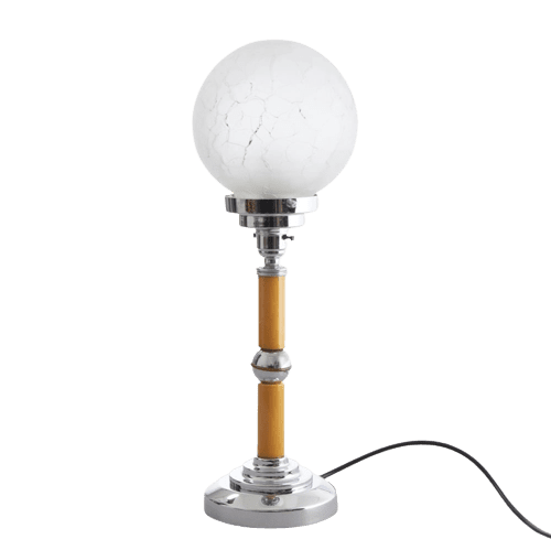 Art Deco Phenolic Table Lamp With Original Crackle Globe Glass Shade