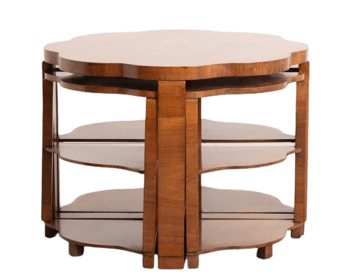 British Art Deco Butterfly Walnut Quartet Nest of Tables