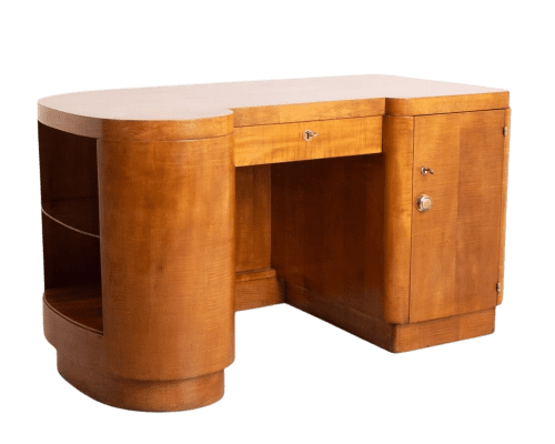 British Art Deco Desk In Golden Ash By Bowman Brothers