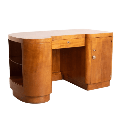 British Art Deco Desk In Golden Ash By Bowman Brothers