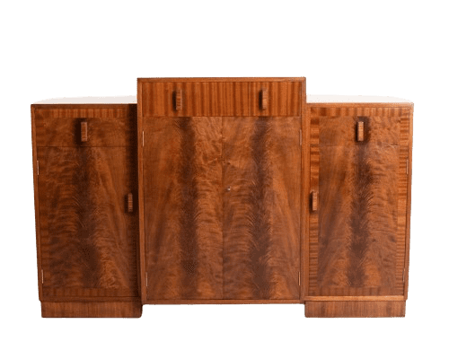 British Art Deco Flame Mahogany Sideboard with Pinstripe Banding