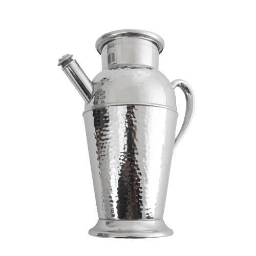 American Art Deco Hammered Chrome Cocktail Shaker with recipe dail lid. Registered Design